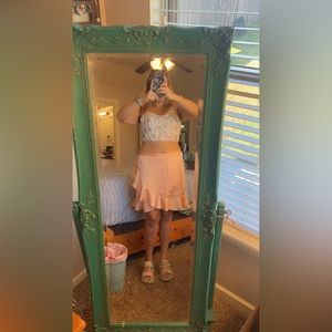 SUGAR THRILLZ Plus My Love Language Pink Satin Draped Ruffle Mini Skirt, Size 2X